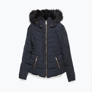 NEW ZARA PUFFER QUILTED ANORAK JACKET W/ FUR HOOD